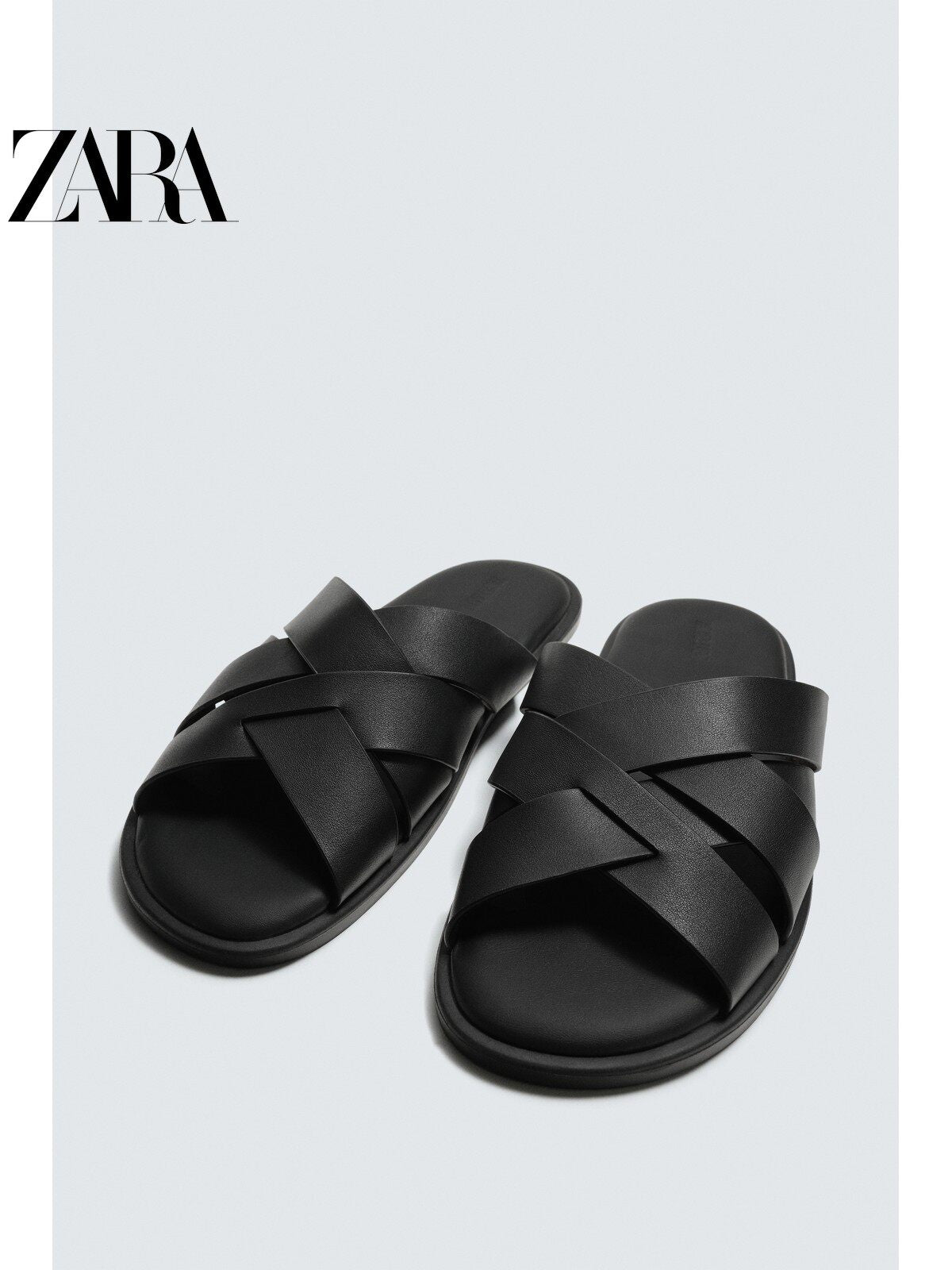 ZARA Coleção Verão 2026 - Sapatos Masculinos: Sandálias Rasteiras de Couro com Tiras na Cor Combinando (2750820 800)