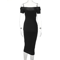 Vestido feminino quente de verão 2026, estilo europeu e americano, de verão 2026, para corte longo e ajustado com costelas e ombros descobertos para exportação grossista