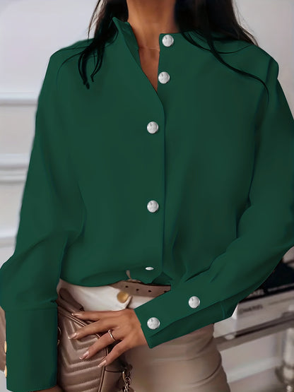 Outono 2023 Outono Rápido Europa/América Comércio Estrangeiro Fivela metálica de cor sólida Camisa de manga comprida para mulheres que viajam e senhoras de escritório