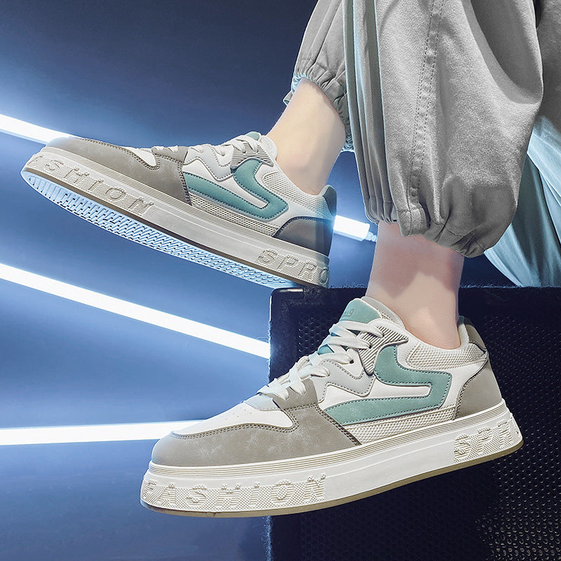 Sapatos de verão masculinos, ténis masculinos de malha respiráveis, sapatos desportivos casuais versáteis em pele preta e branca, sapatos brancos para homens