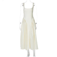 Vestido de princesa francês fresco, europeu e americano à moda que aperta a cintura, vestido slip sem costas sexy para mulheres