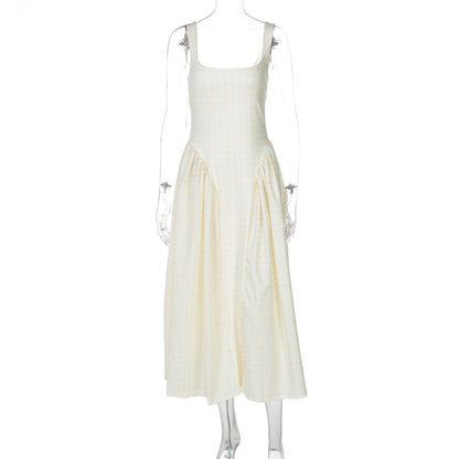 Vestido de princesa francês fresco, europeu e americano à moda que aperta a cintura, vestido slip sem costas sexy para mulheres