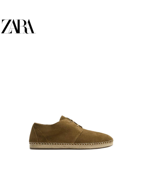 Sapatos masculinos ZARA Primavera/Verão 2026, acabamento em camurça, bico redondo, modelo Derby, código 2455720 700
