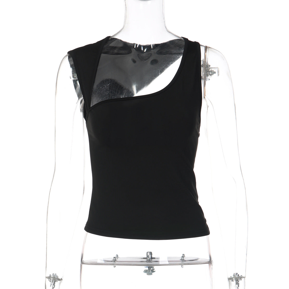 Moda feminina europeia e americana 2026 verão nova moda decote irregular slim fit estilo rapariga quente de cor sólida versátil