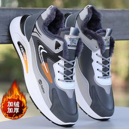 Sapatilhas de algodão de inverno para homens, novas sapatilhas desportivas forradas a lã espessa, sapatilhas casuais modernas, versáteis e com sola grossa e antiderrapantes, sapatilhas de corrida masculinas