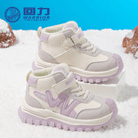 Sapatos versáteis de algodão color-block da Warrior Fashion, velcro infantil, sapatos desportivos casuais fáceis de deslizar, sapatos quentes forrados a lã