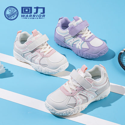Ténis roxos em forma de coração para raparigas, sapatos casuais novos em pele de outono, sapatos infantis guerreiros, sapatos leves para pneu com sola