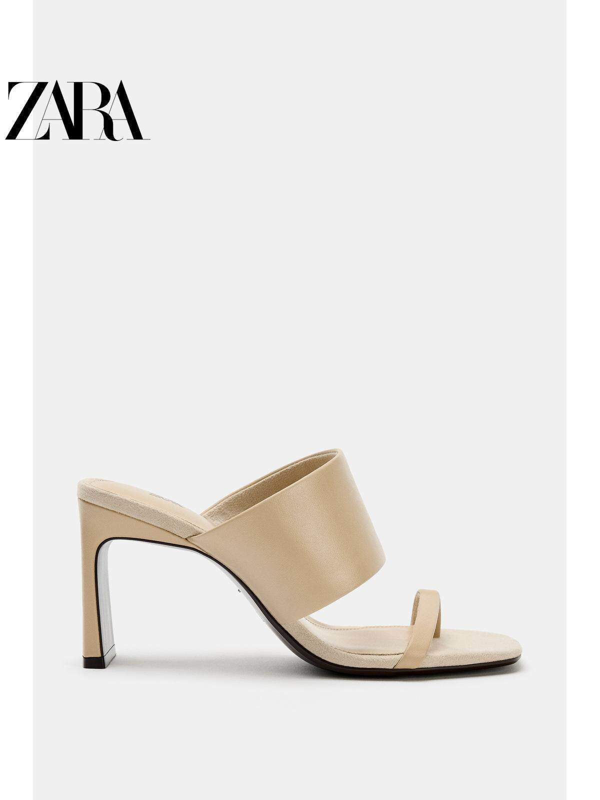 Sandálias mules de couro com salto alto e bico quadrado para mulheres, lançamento da coleção verão 2026 da ZARA (código: 1374710 002).