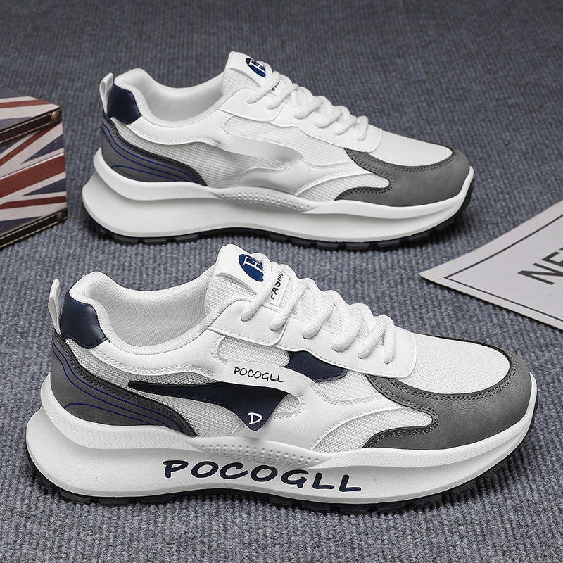 Sapatos de Homem 2025 Verão Novos Respiráveis Versátiles em Malha Desportiva Casuais Casuais de Aumento de Altura Estilo Hong Kong Vintage Forrest Gump Sapatilhas da Moda