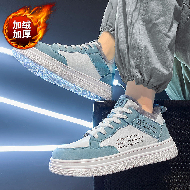 Ténis brancos de homem, sapatos casuais de algodão espessos forrados a polar de inverno 2024, sapatos desportivos quentes antiderrapantes