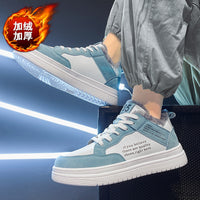 Ténis brancos de homem, sapatos casuais de algodão espessos forrados a polar de inverno 2024, sapatos desportivos quentes antiderrapantes