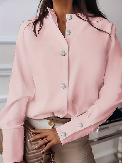 Outono 2023 Outono Rápido Europa/América Comércio Estrangeiro Fivela metálica de cor sólida Camisa de manga comprida para mulheres que viajam e senhoras de escritório