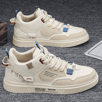 Sapatos masculinos de primavera de cano alto, sapatos desportivos casuais de lona branca respiráveis, sapatos versáteis e modernos