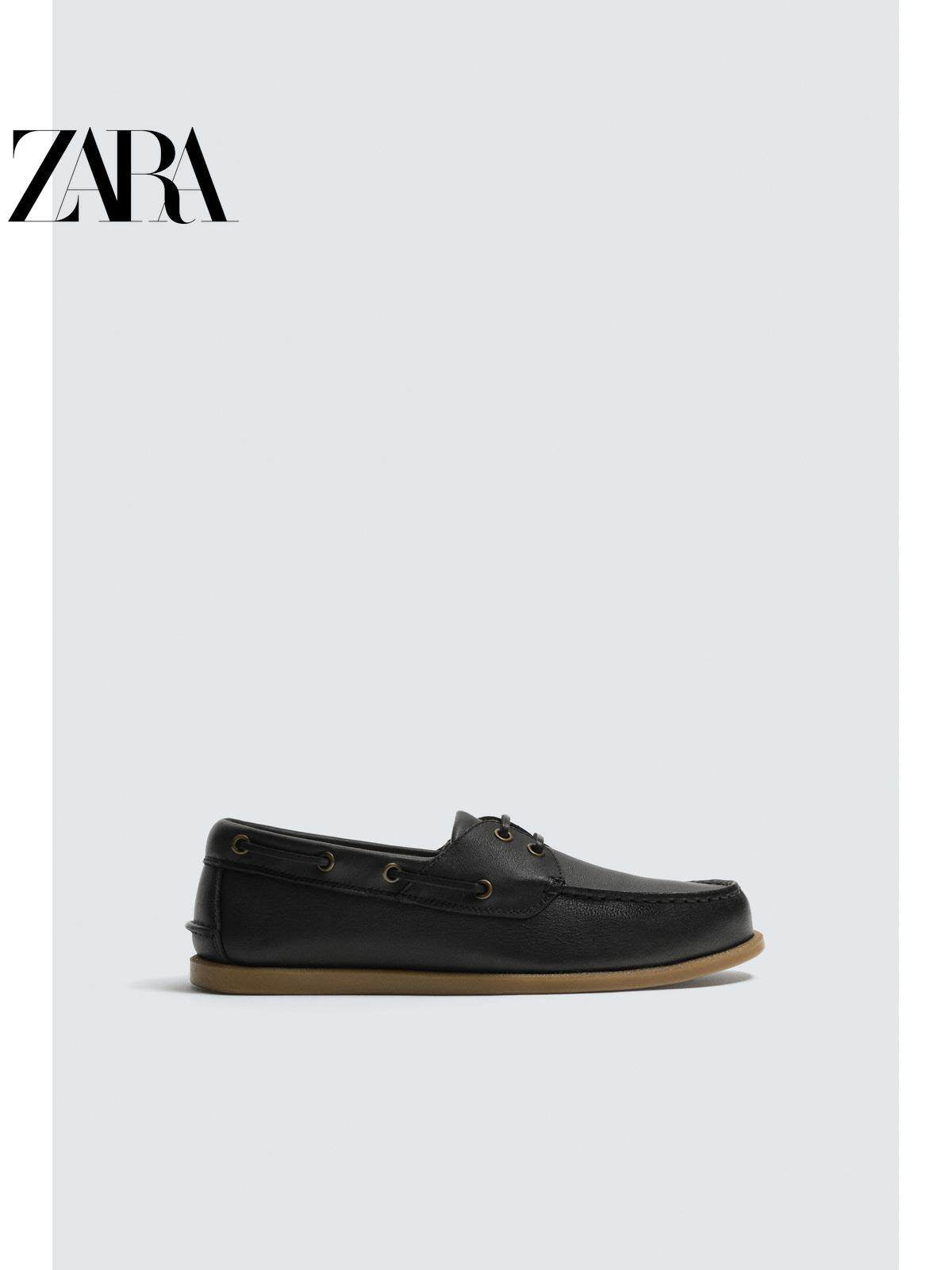 Sapatos masculinos ZARA Primavera/Verão 2026, cabedal em couro liso, bico redondo, estilo náutico, 2438720 800