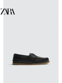 Sapatos masculinos ZARA Primavera/Verão 2026, cabedal em couro liso, bico redondo, estilo náutico, 2438720 800