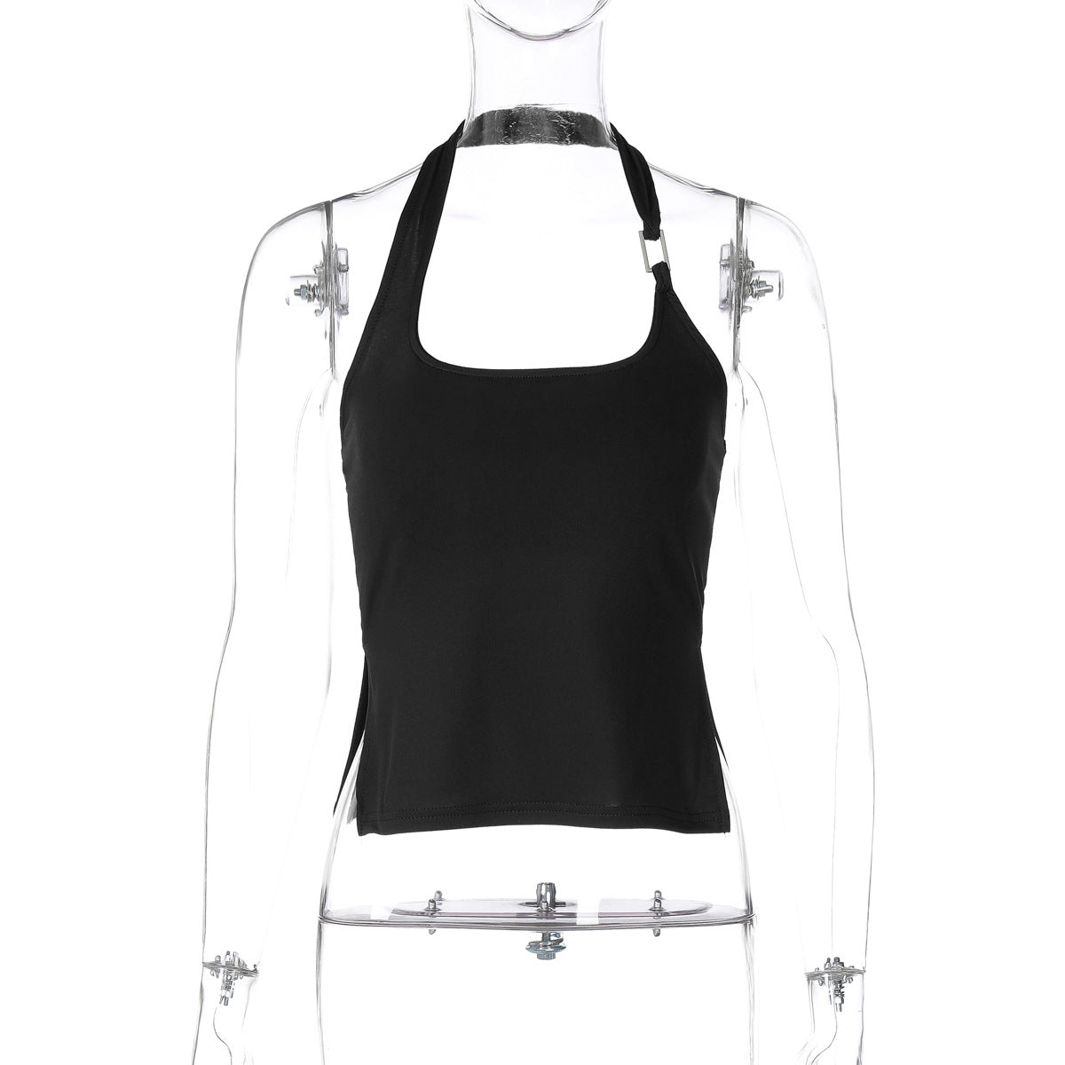 Camisola feminina feminina com abertura lateral ultra-curta ultra-curta estilo street style rapariga atravessada da fronteira atraente.