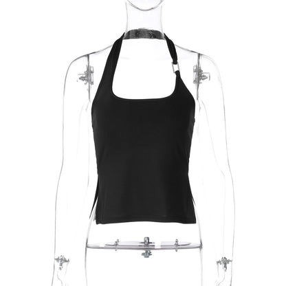 Camisola feminina feminina com abertura lateral ultra-curta ultra-curta estilo street style rapariga atravessada da fronteira atraente.
