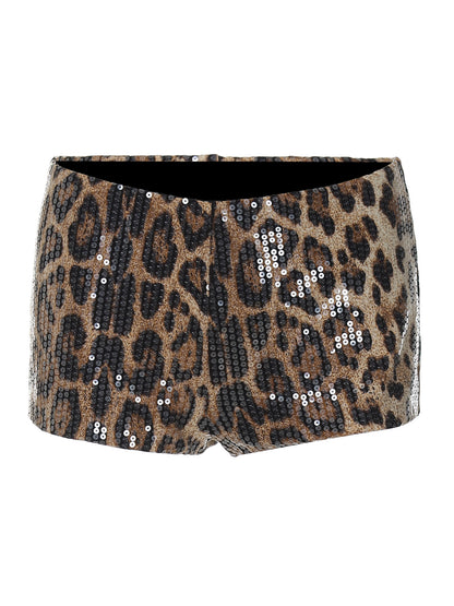 Novos calções sexy e picantes com padrão de lantejoulas com padrão de leopardo ultra-curtos, estilo estilo INS europeu e americano, justos e versáteis, para mulheres