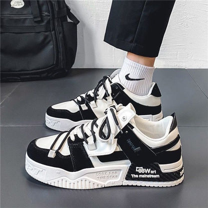Sapatilhas de skate de verão para homens, panda preto e branco, marcas americanas ultra-leves de sola grossa e modernas, sapatilhas casuais casuais de alta qualidade que aumentam a altura