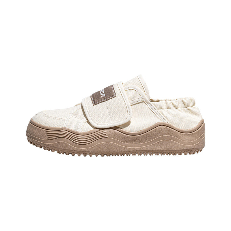 Sapatos de plataforma Warrior 2025 Spring com sola grossa para mulheres, sapatos com velcro para chinelos preguiçosos, sapatos de alto valor estético