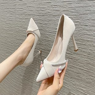 Salto alto francês para mulheres, salto agulho novo 2024, sapatos profissionais pretos elegantes de socialite, sapatos confortáveis de 9 cm