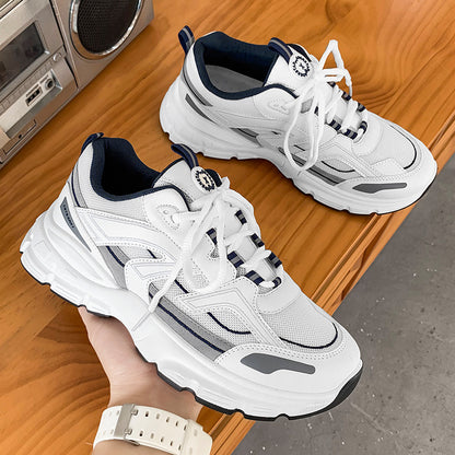 Masculino Verão Respirável, Versátil Casual Estudante Corrida, Viagens Desportos Pequenos Ténis Brancos Dad Port Trend com sola grossa e aumento de altura