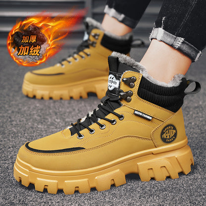 Novos sapatos quentes de algodão forrados a lã Martin Boots para Inverno 2024, Botas de Trabalho Protetoras de Trabalho Impermeáveis Antiderrapantes de Topo Alto