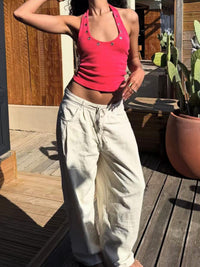 2026 Summer Street Style European & American New Fashion Design de Milho Cor Sólido Hot Girl Style Versátil Camisola de gola haltera