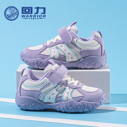 Ténis roxos em forma de coração para raparigas, sapatos casuais novos em pele de outono, sapatos infantis guerreiros, sapatos leves para pneu com sola