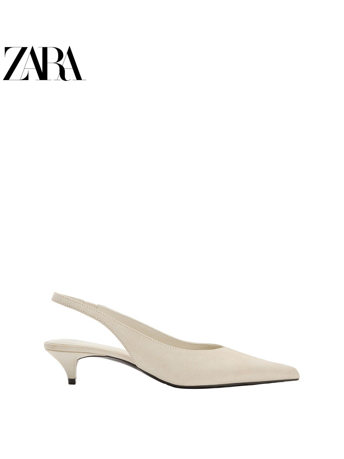 ZARA 2026 Verão Novo Sapatos Femininos Mules de Couro com Salto Baixo e Bico Fino 3228710 850