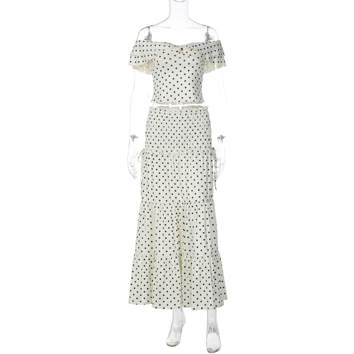 Conjunto de vestido longo para mulheres europeias e americanas de moda laço de bolinhas com laço longo de moda elegante de moda laço de bolinhas