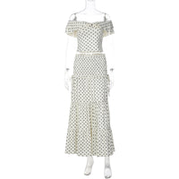 Conjunto de vestido longo para mulheres europeias e americanas de moda laço de bolinhas com laço longo de moda elegante de moda laço de bolinhas