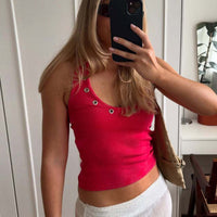 2026 Summer Street Style European & American New Fashion Design de Milho Cor Sólido Hot Girl Style Versátil Camisola de gola haltera