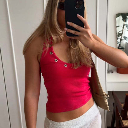 2026 Summer Street Style European & American New Fashion Design de Milho Cor Sólido Hot Girl Style Versátil Camisola de gola haltera