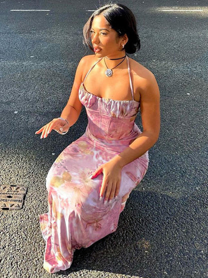 Vestido de estilo europeu e americano, dropshipping de moda ultrafronteiriço com alças estampadas e estampadas na Amazon
