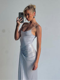 Vestido longo de ajuste longo elegante, elegante para mulheres europeias e americanas maduras, plissado e torcido, com punhos, com punhos altos e pregueado