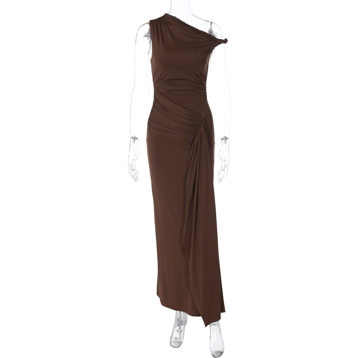 Roupa feminina transfronteiriça europeia e americana 2026 verão nova moda slim-fit diagonal sem mangas vestido de cor sólida por grosso