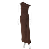Roupa feminina transfronteiriça europeia e americana 2026 verão nova moda slim-fit diagonal sem mangas vestido de cor sólida por grosso