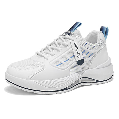 Novos sapatos brancos de malha respiráveis para o verão masculino, ténis versáteis de sola grossa e modernos, sapatos casuais de pai
