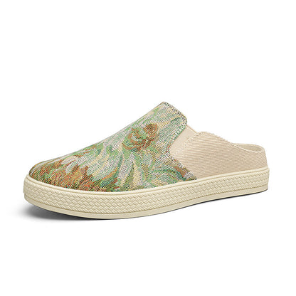 Sapatos masculinos de lona, sapatos casuais casuais respiráveis de um passo e modernos da primavera, sapatos de salto meia-drop masculinos na moda