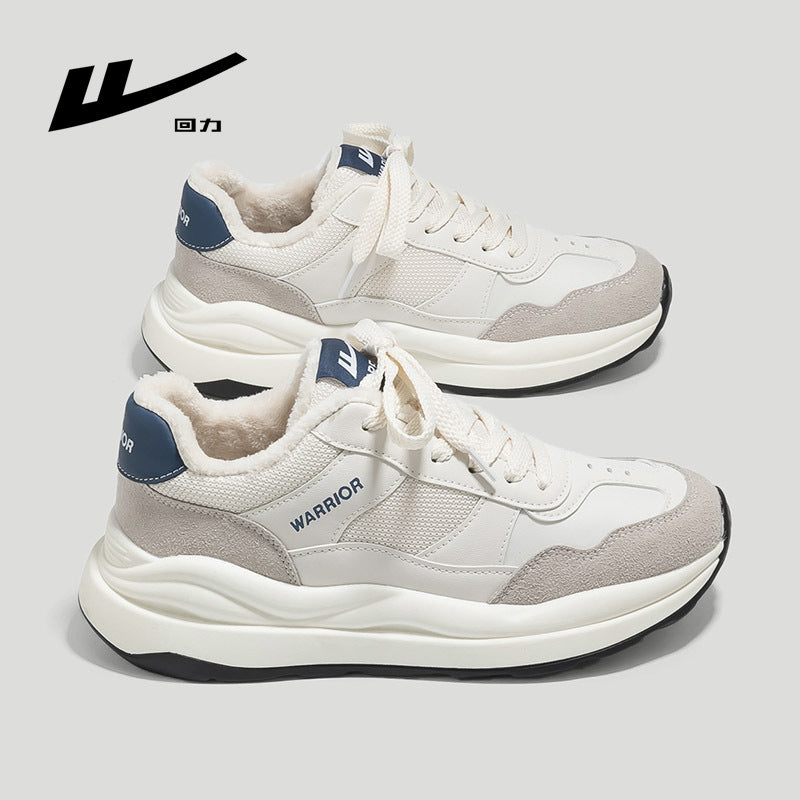 Sapatos minimalistas de topo de gama baixos Warrior, ténis de inverno versáteis forrados a fleece, sapatos casuais de casal