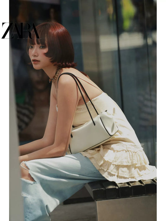 Bolsa feminina ZARA, nova coleção de verão 2026, branca, com zíper, bolso interno e alça de ombro extensível, 6130810 850