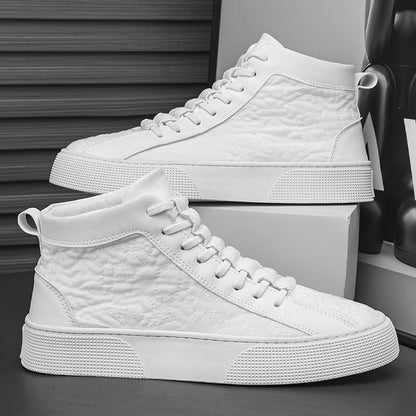 Sapatos de Homem 2025 Outono Novos Sapatos de Lona Coreanos Ténis Casuais Desportivos Casuais de Cano Alto Masculino Sapatos Respiráveis para Estudantes da Moda