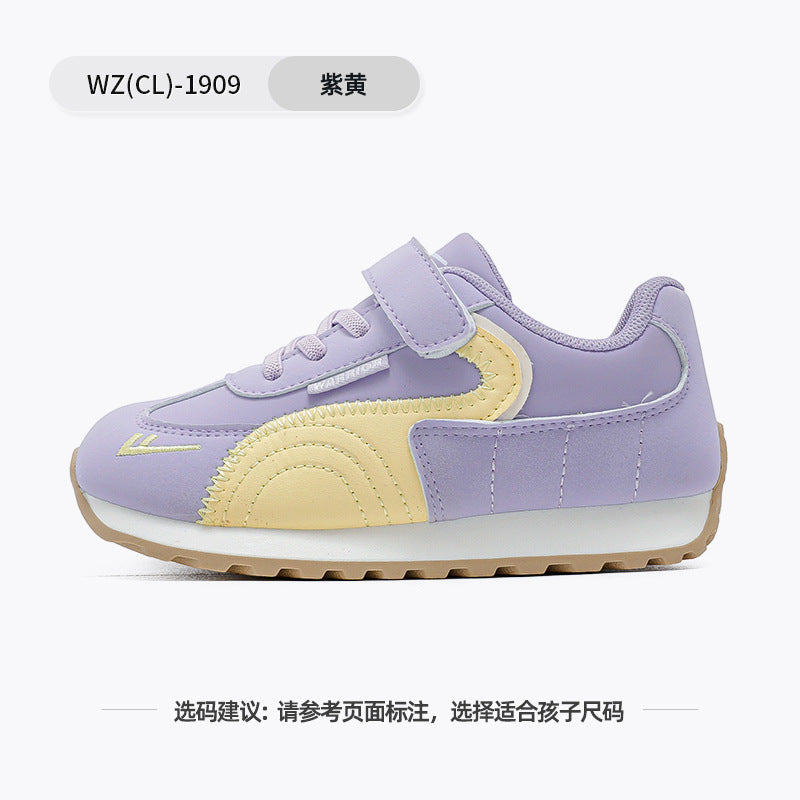 Sapatos infantis Warrior com blocos de cor da moda, ténis de treino moral com sola grossa em velcro para rapazes e raparigas, novos sapatos desportivos de sola grossa ao estilo mola