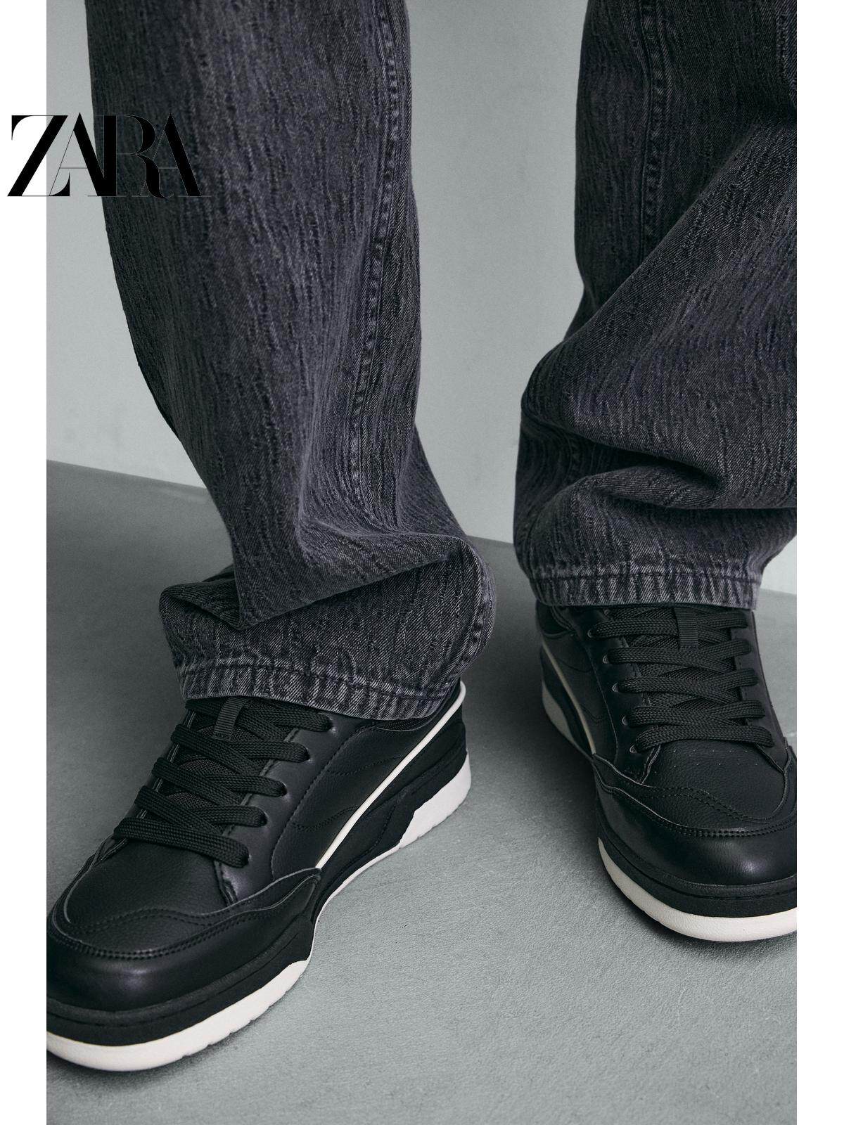 ZARA 2026 Primavera/Verão Novos Sapatos Masculinos Tênis de Cano Alto com Cadarço e Sola Grossa em Dois Tons 2257720 800