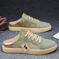 Sapatos masculinos de lona, sapatos casuais casuais de uma perna e respiráveis e modernos de verão, sapatos masculinos de salto meio deslizante