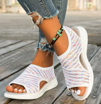 25 Summer New Foreign Trade Plus Size Cross-fronteriço Moda Europeia e Americana Sandálias Flyknit Amazon Flyknit Outside-Fishmouth