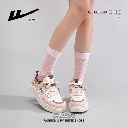 Os novos ténis doces de outono da Warrior, sapatos casuais versáteis e modernos com blocos de cor, sapatos coreanos confortáveis de sola grossa para mulheres