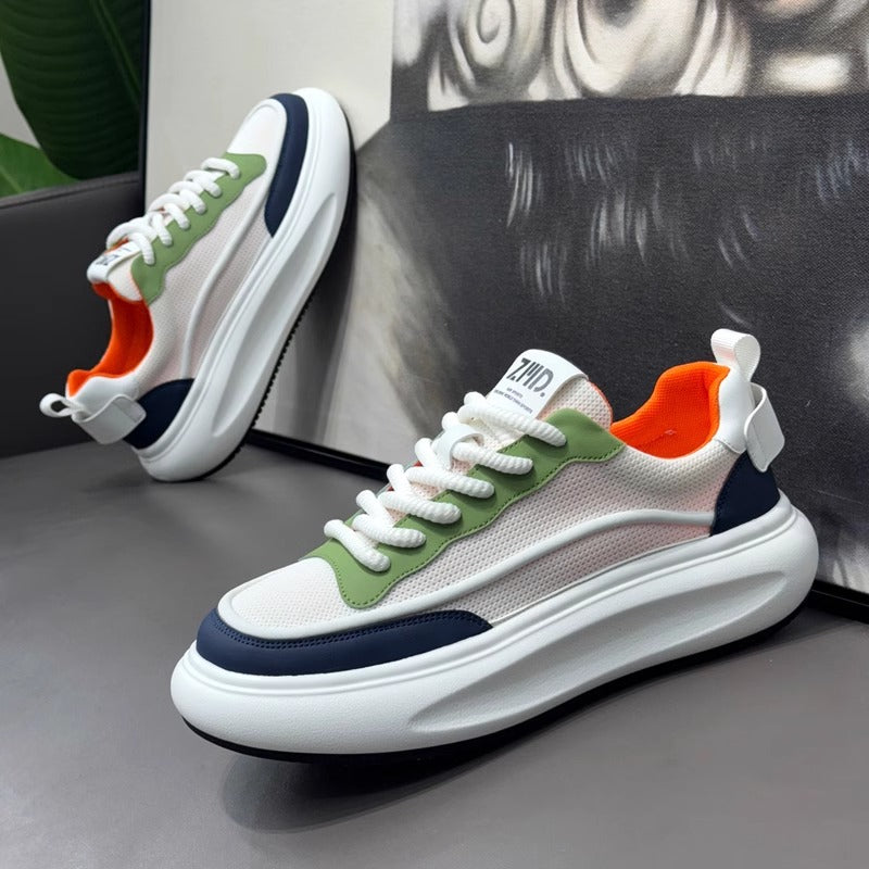 Sapatos masculinos A-Gan, sapatos desportivos de malha fina e respiráveis de verão, sapatos casuais casuais de malha com sola grossa e aumento de altura, sapatos brancos pequenos da moda