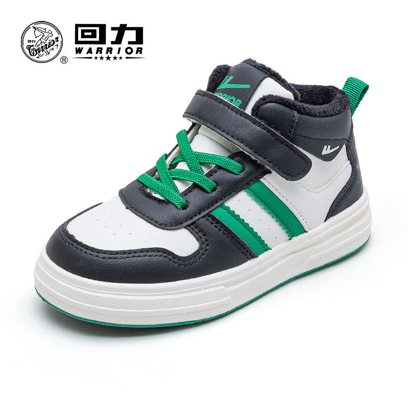 Sapatos roxos de lã alta, forrados a polar, sapatos infantis Warrior, sapatos de algodão para raparigas, sapatos casuais às riscas com sola grossa, sapatos novos para homem